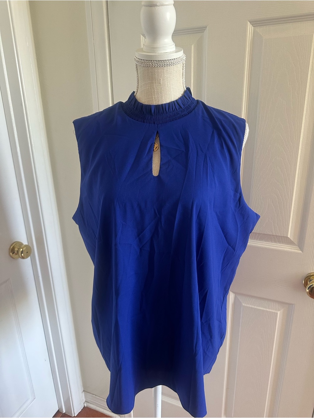 Tahari Sleeveless Keyhole Mock-Neck Top - Royal Blue